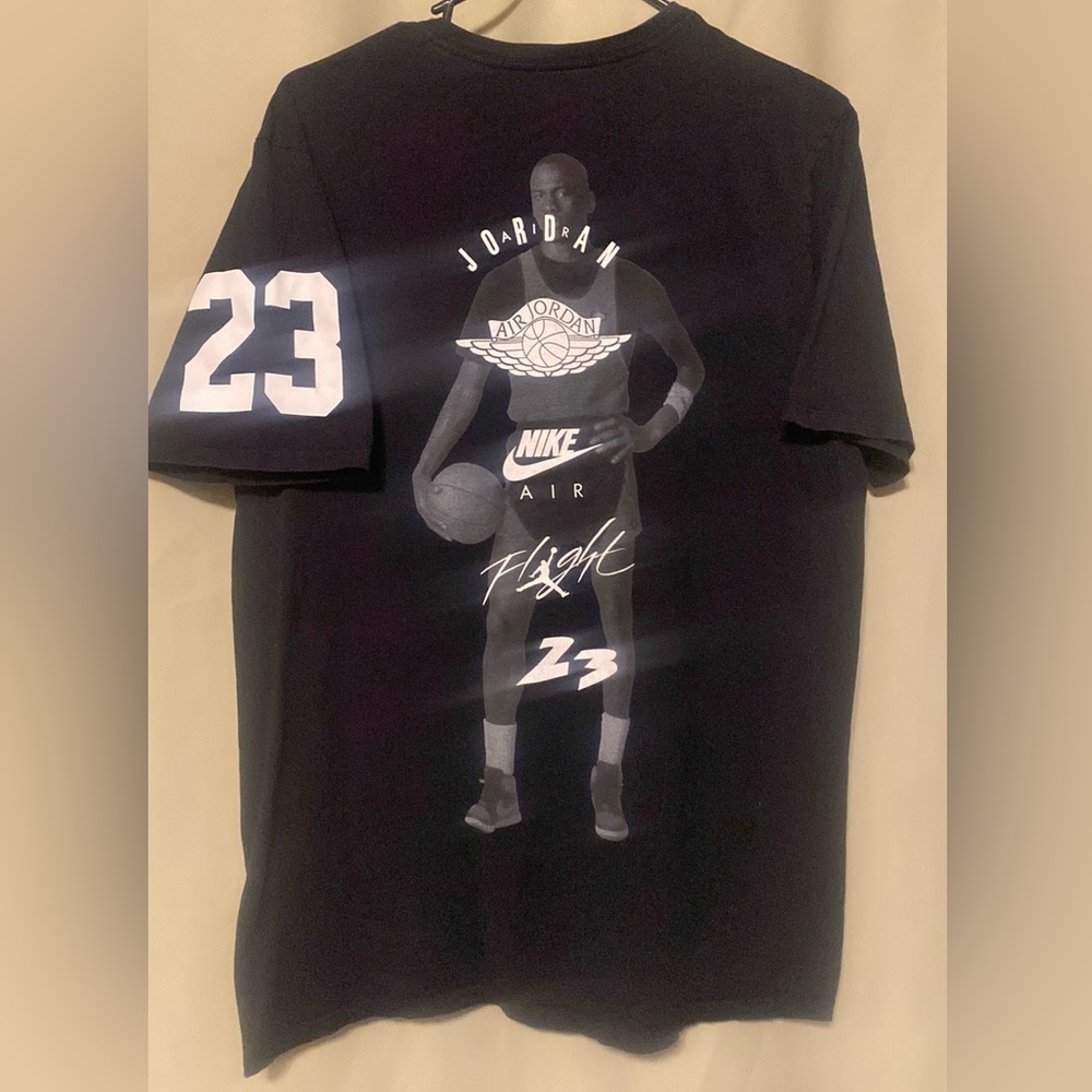 Jordan 23 Flight Black Double Sided 23 Graphic Basketball Tee Shirt BlackMens L